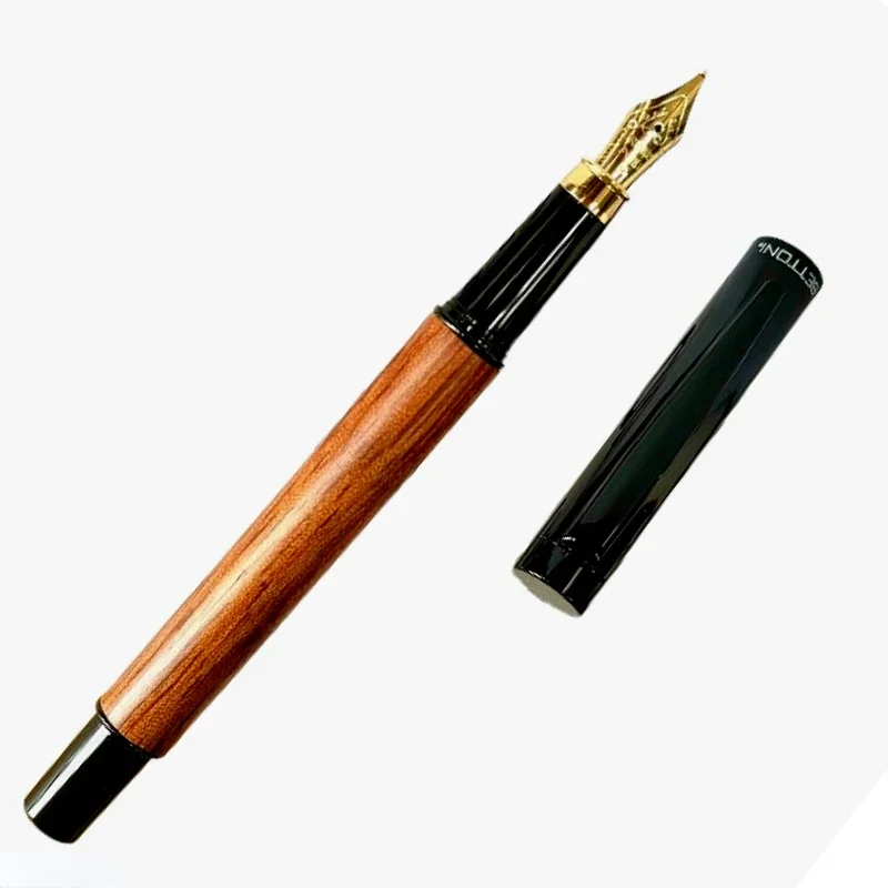 

Benovel Mahogany Fountain Pen Wood EF F M High Quality Luxury Gel Pens Golden Clip Office School Smooth Writing