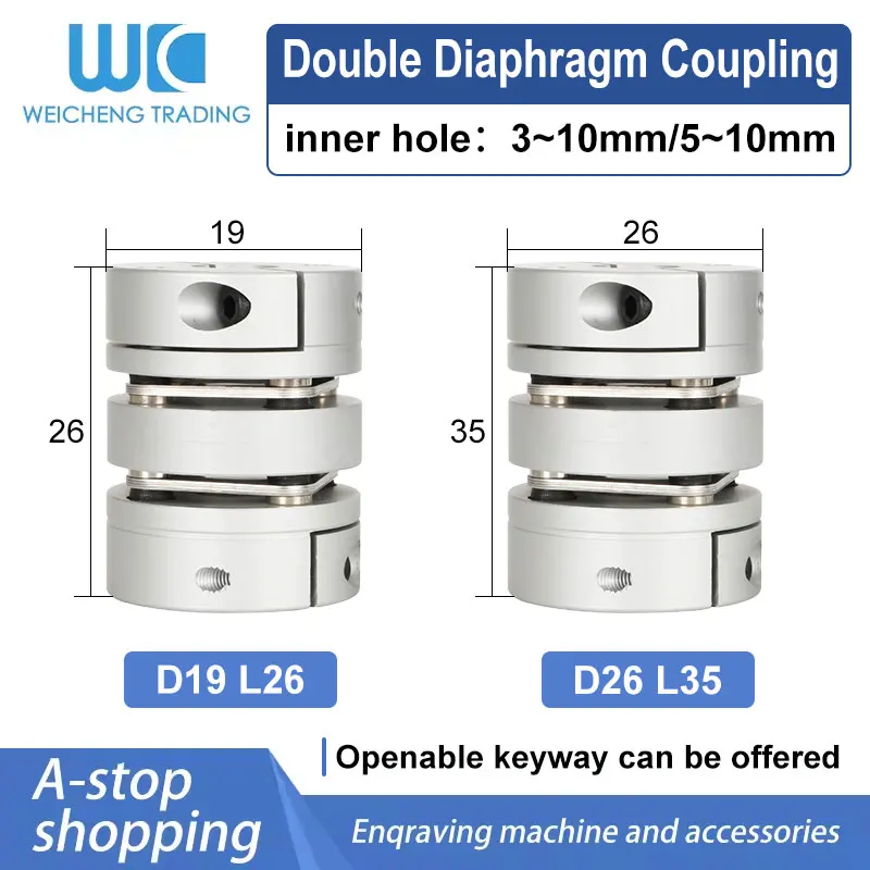 

Flexible Diaphragm Coupling 1PC D26L35 D19L2610*14mm 5/6/6.35/ 8/10mm Flexible Plum Shaft Coupling CNC Stepper Motor Coupler