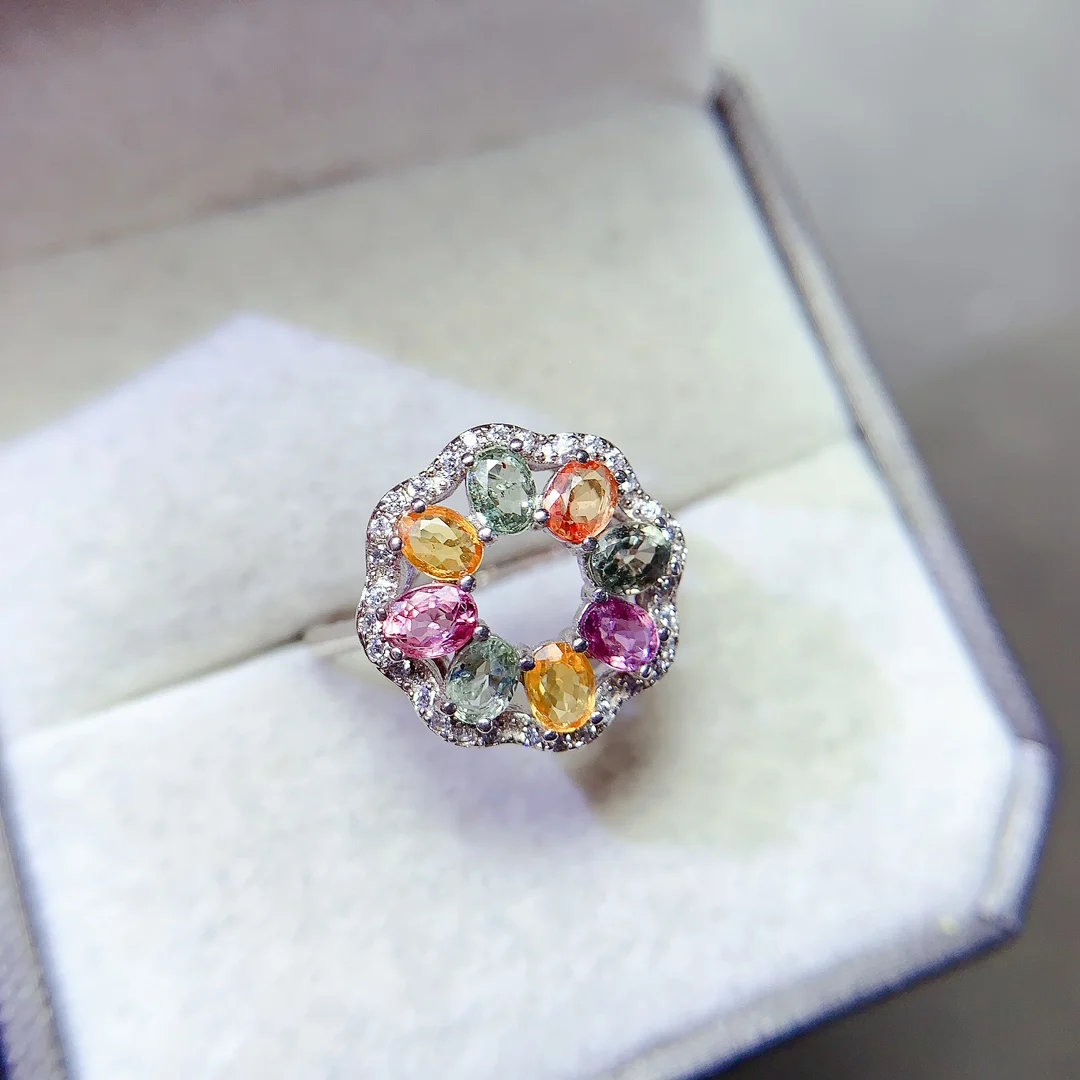 

925 Sterling Silver Natural Colorful Sapphire 3x4mm Elliptical Stone Fine Charm Jewelry for Woman