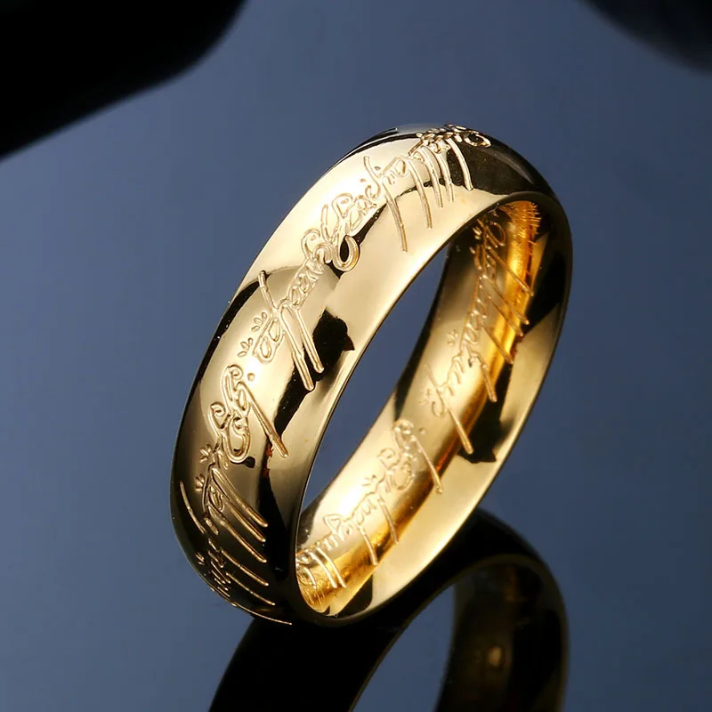 Rings of Power 3D Carved Engraving the Ring for Men Gold Plated Stainless Steel Master Ring Jewelry Gifts Width 6MM