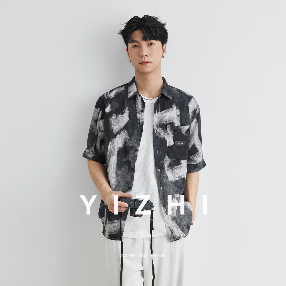 Men's Clothing Lyocell Tencel Short-sleeved Floral Shirt Men's Summer Thin Retro Fashion Cardigan Lapel Shirt Beach Seaside