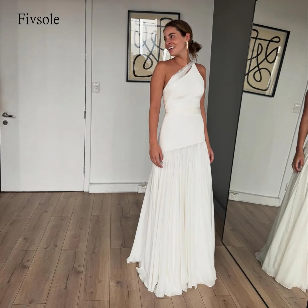 

Fivsole Ivory One Shoulder A Line Wedding Dress Backless Bride Dresses Floor Length Wedding Gowns vestidos de novia Customized