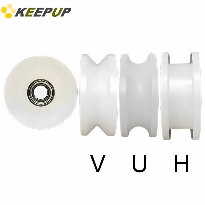 Nylon Wheel Polypropylene Pulley V U H Shaped Heavy Duty Lifting Sliding Door Rail Wheel with Bearing OD 30 40 48MM
