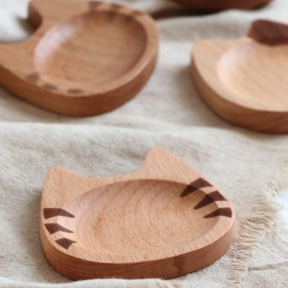 New Mini Cat Shape Dish Wooden Cartoon Wooden Flavoring Sushi Mustard Plate Kitchen Tools Soy Tray