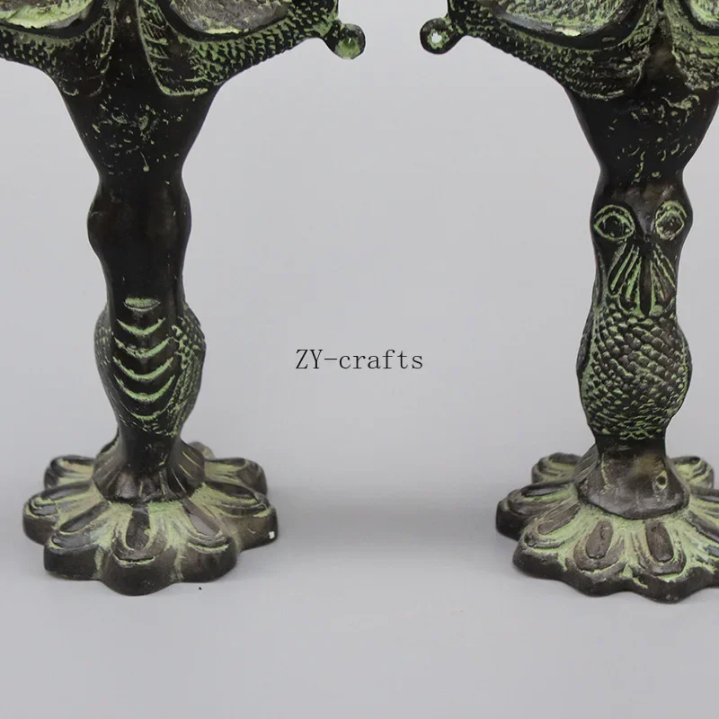 A Pair Asia Collectible Antique Decorated Old Handwork Bronze Animal Statue Carved Peacock Candlestick