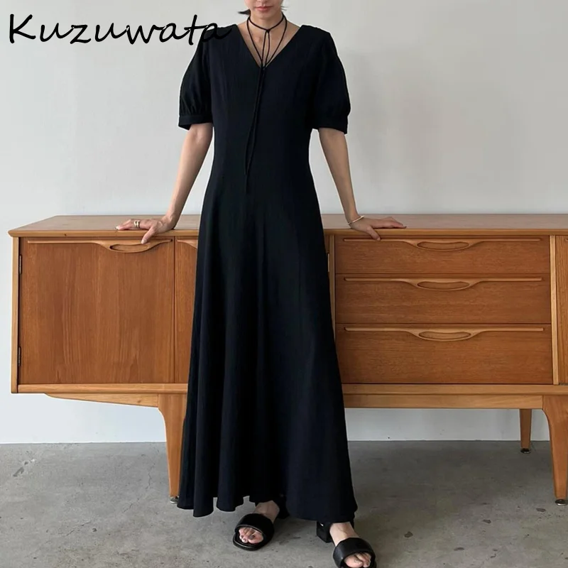 

Kuzuwata High Quality New Japanese Fashion Vestido Slim Waist French Style V-neck Sling Dress Temperament Thin Long Robe Femme