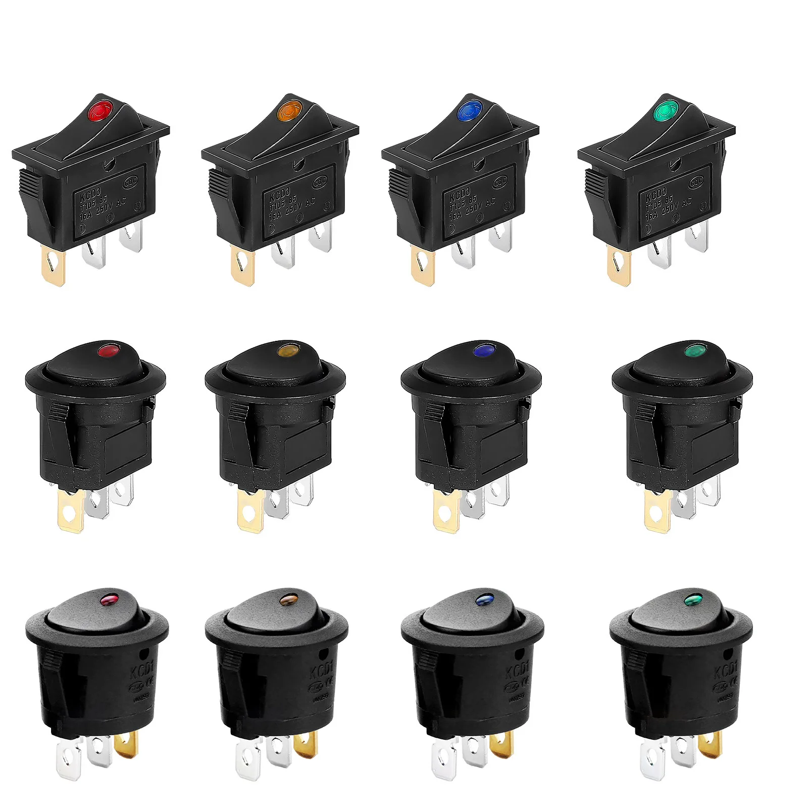 10Pcs Rocker Switch Switch for Automotive Car,KCD1/6A, KCD3/16A,KCD4/16A,Lighting Up LED 12v/220v(optional) view 2