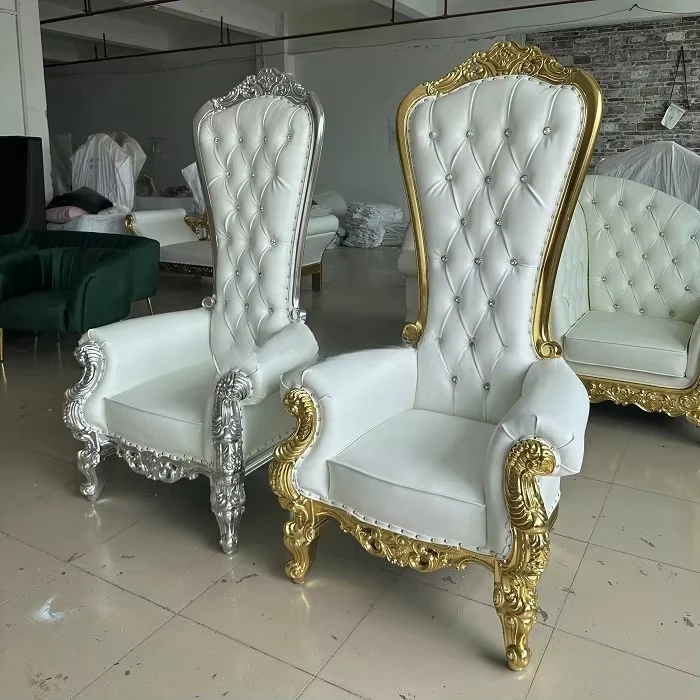 King Seat Gold and Silver Frame Wedding Bride Groom High Back Royal Sofa Chair