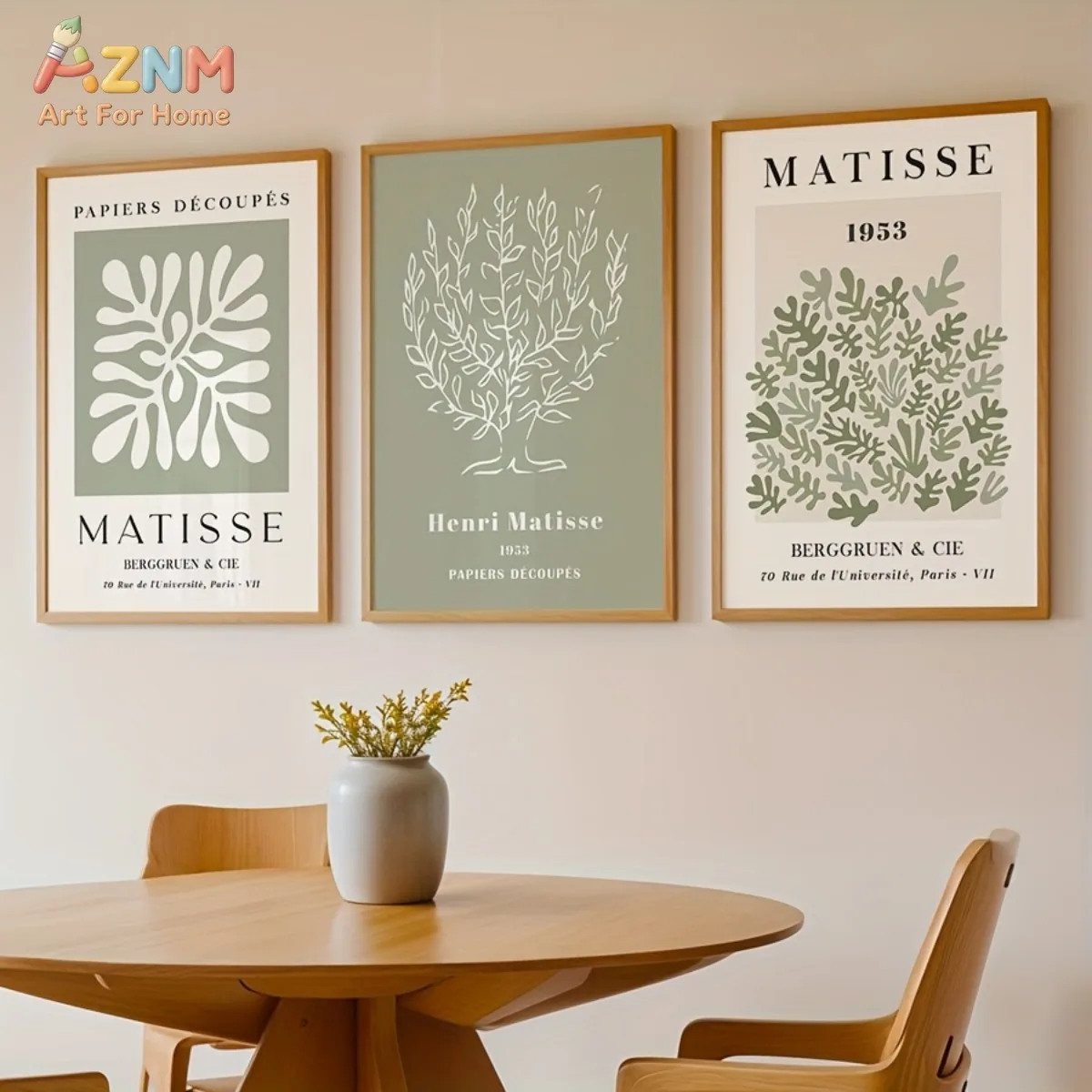 3PCS Matisse Abstract Leaf Cutout Prints Canvas Wall Art Unframed Sage Green Neutral Home Decor