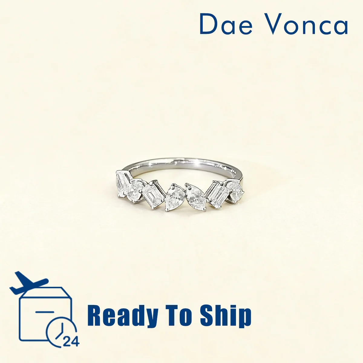 

Minimalist Fancy Shape Diamond Eternity Ring 18K White Gold Geometry Simple Stackaing Rings Female Jewelry Gifts