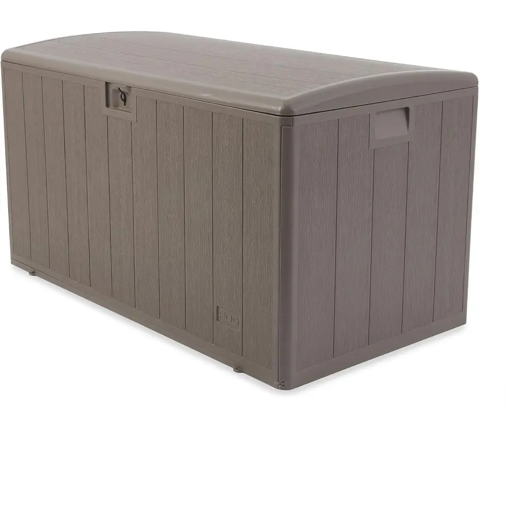 Large Outdoor Storage Deck Box, Sliding Lid, 130 Gallon Capacity, Driftwood Finish