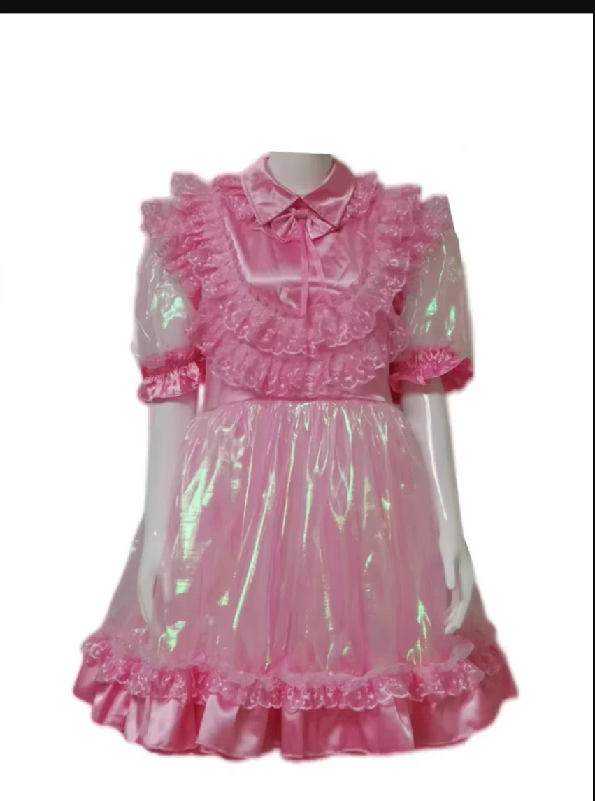

French Maid Satin Small Lapel Shoulder Bubble Sleeve Organza Mini Fluffy Skirt Cross Skirt Sissy Role-playing Custom
