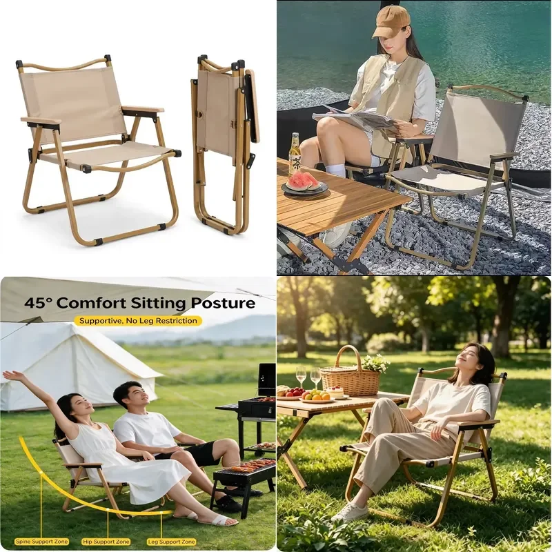 for  Modern Portable Lightweight Comtable Solid Wood Armrest Folding Outdoor Chair Suitable  Beach Picnics Fishing