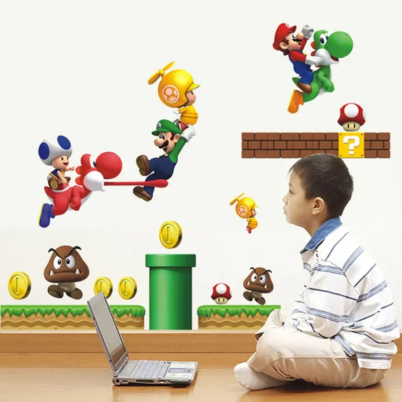 Super Mario Wall Stickers Mario Anime Figures Stickers Cartoon Decorations Bedroom Living Room Kindergarten Stickers  Party Gift