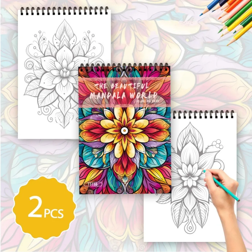 مجموعة كتب تلوين ماندالا مكونة من قطعتين، طراز تجريدي، 30 تصميمًا فريدًا، 11.2 × 8.3 بوصة، هدية مثالية لأعياد الميلاد والعطلات
