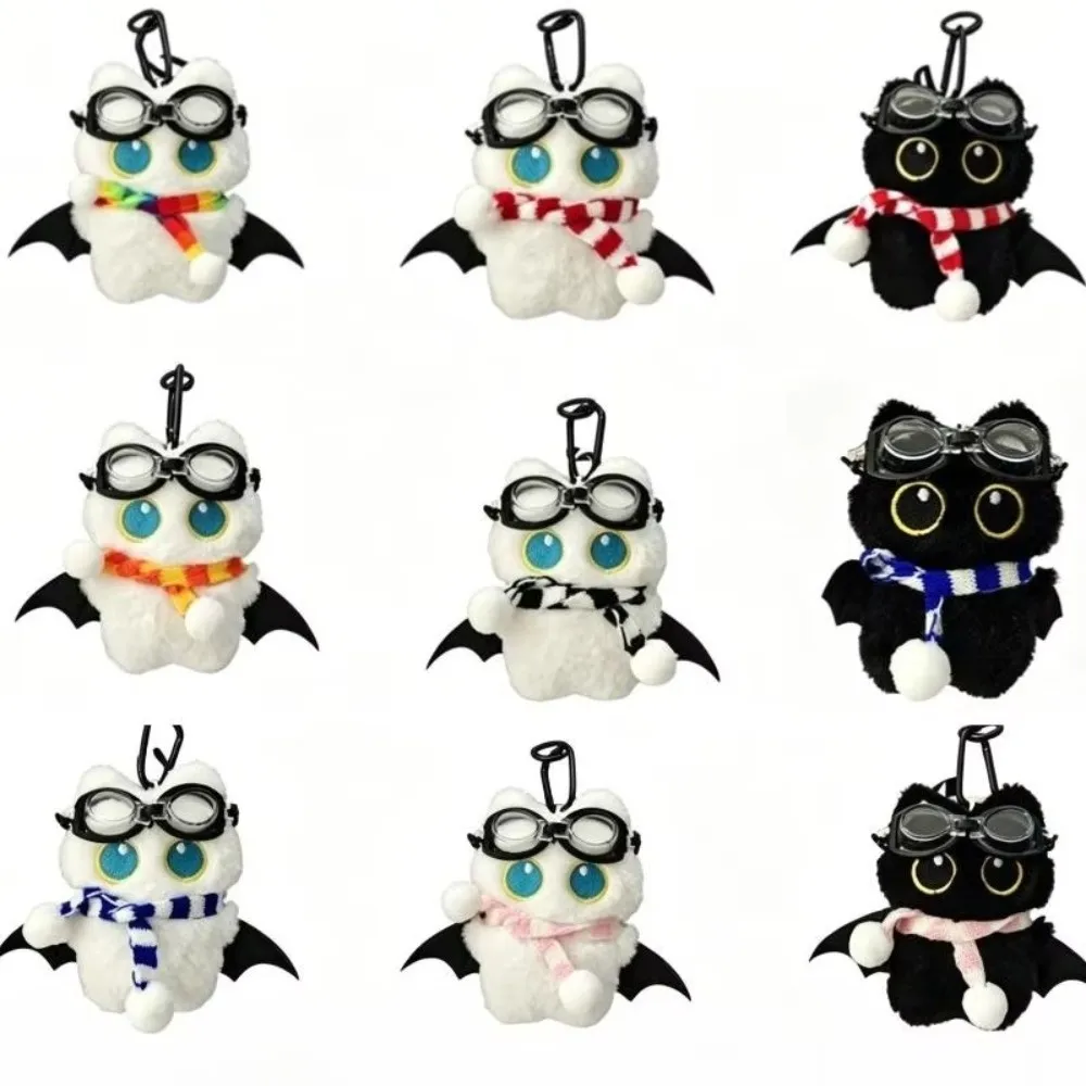 Cute Big Eyes Black Cat Plush Keychain Soft Little Devil Cartoon Wings Kitten Doll Pendant Stuffed Mini Car Keyring Bag Ornament