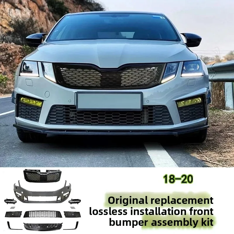 

For Skoda Octavia 18-20 Car Front Bumper Assembly Modified Grille Fog Light Front Surround Body Kit Car Accessories