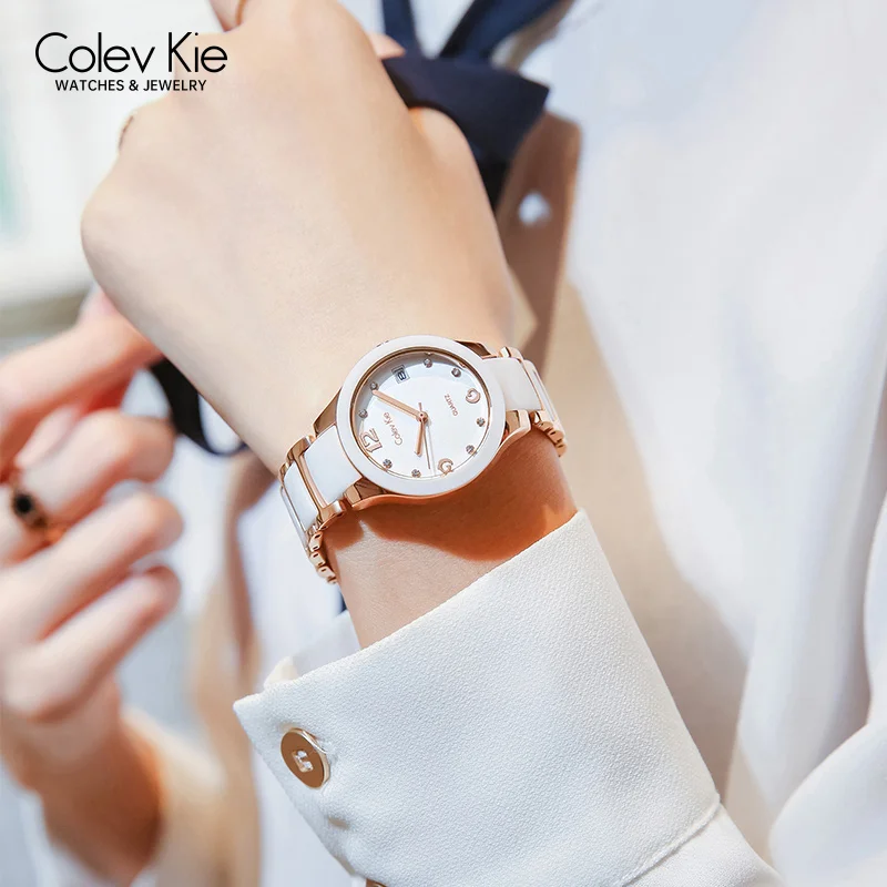 ColveKie Woman Watch Ceramic Diamond Inlay Dial Quartz Watches Waterproof Fashion Ladies Dress Wristwatch Gift Sets for Girls