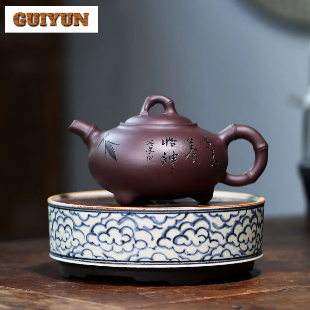 360ml Chinese Yixing Purple Clay Teapot Hand Carving Beauty Kettle Home Filter Tea Infuser Kettle Customized Zisha Teaware Gifts