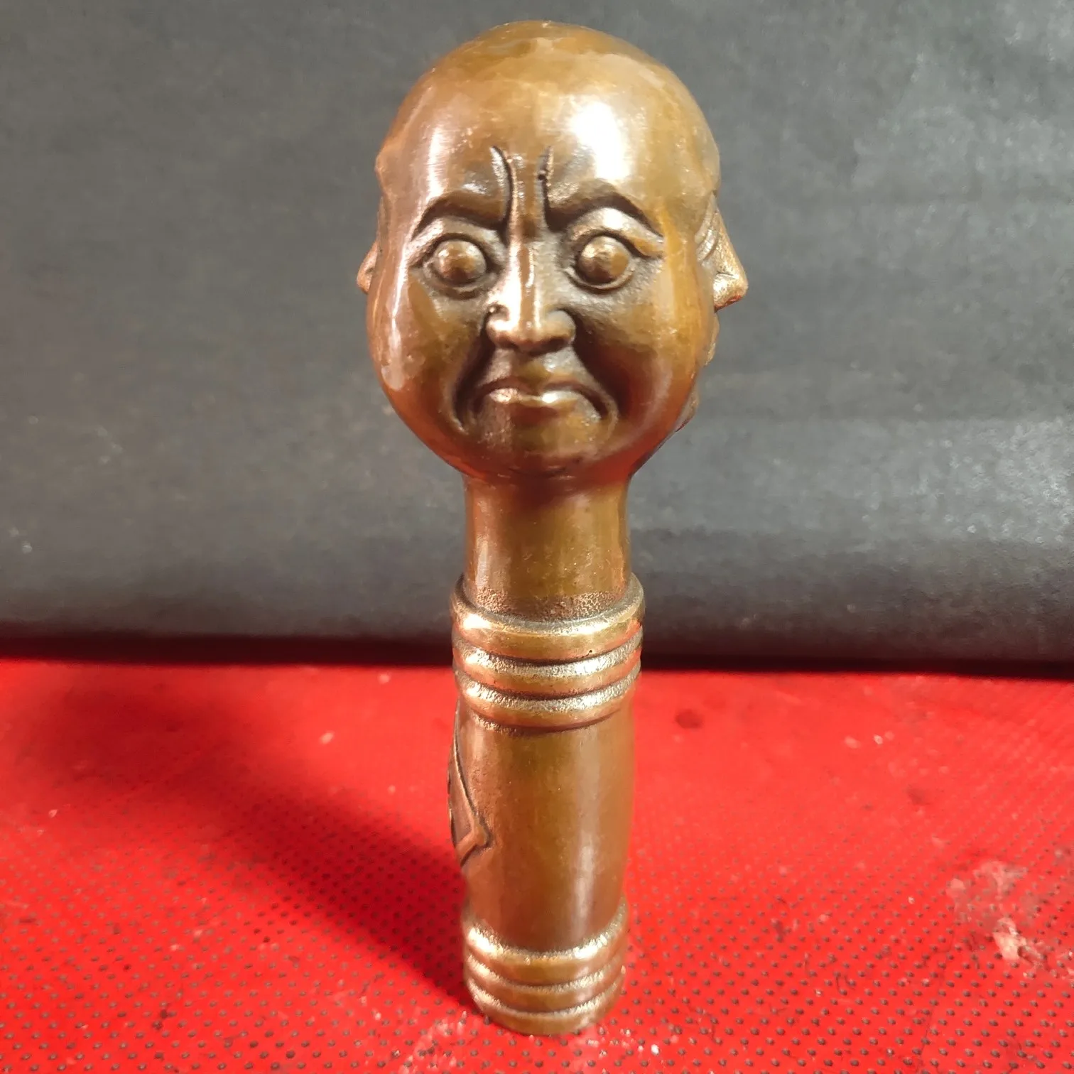 Collectible Item: Pure Copper Four-Sided Buddha Walking Stick With Finely Crafted Head
