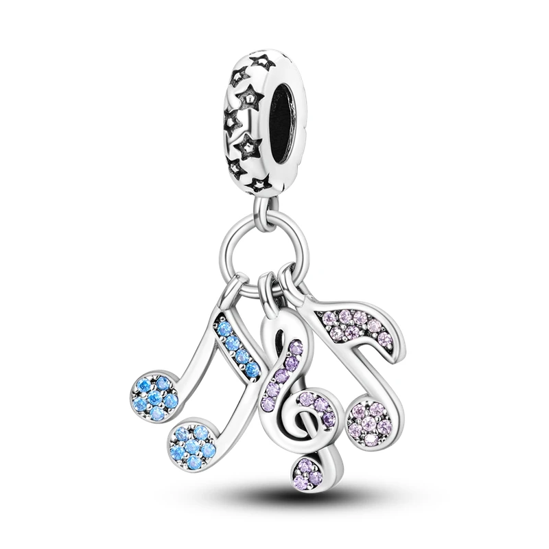 925 Sterling Silver Colorful Zirconium Musical Notes Charms Pendant Fit 3mm Original Bracelet DIY Women Birthday Jewelry Gifts