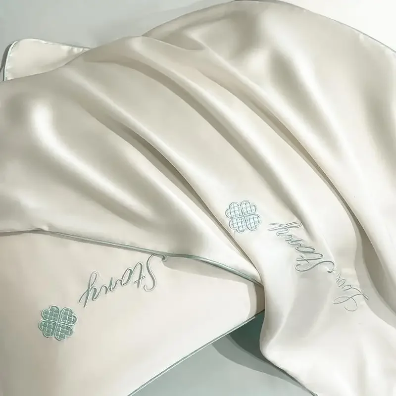 1 Pair Summer Ice Silk Pillowcases Washed Silk Slip Pillow Cover Single Home Pillowcase 48x74cm