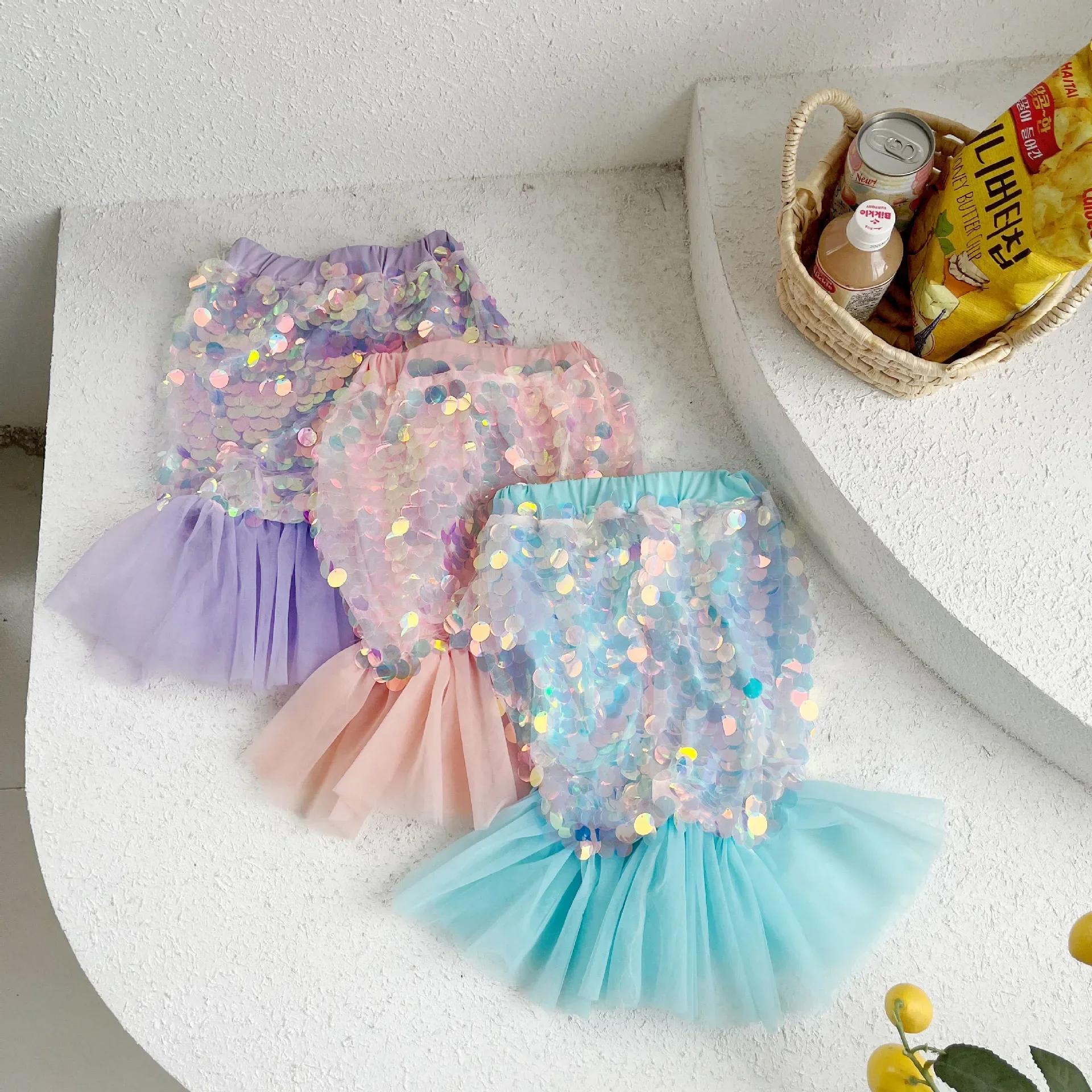 Sequined Fishtail Skirt Baby Mermaid Princess Skirt Children's Mesh Sequin Fishtail Skirt Children's Clothing Birthday Outfits