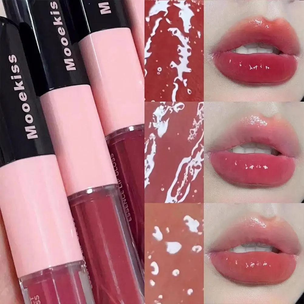 Cabeça dupla espelho água luz lábio esmalte à prova dwaterproof água brilho labial fosco veludo batom líquido duradouro sexy vermelho lábio maquiagem