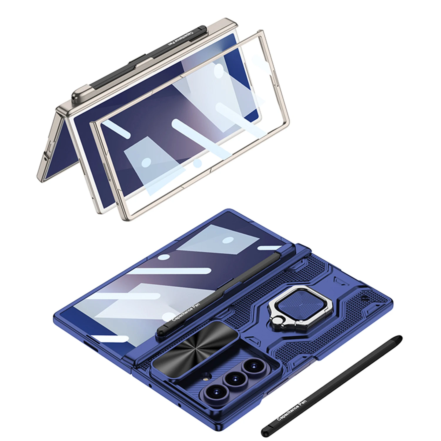 

For Samsung Galaxy Z Fold 7 Case With Slide Camera Cover Protector Hinge Pen Slot Stand Screen Film Bezel One-Piece (With Pen)