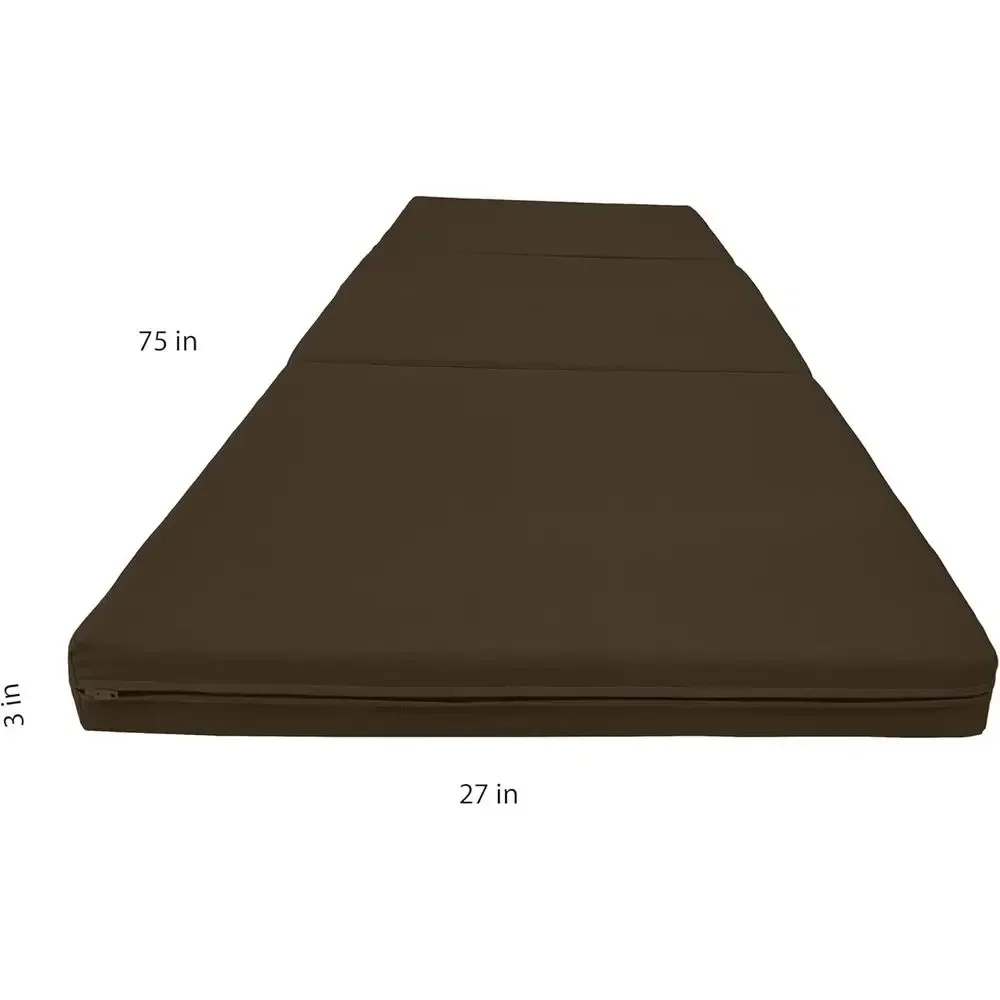 Memory Foam Mattress Topper, Space-Saving Sleepover, 3x27x75 inches, Brown