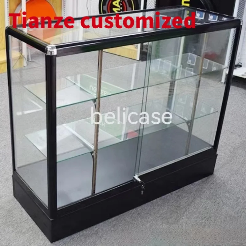 (Customized) hot sale glass counter Display Mobile shop smoke shop showcase with light aluminum frame showcase glass display