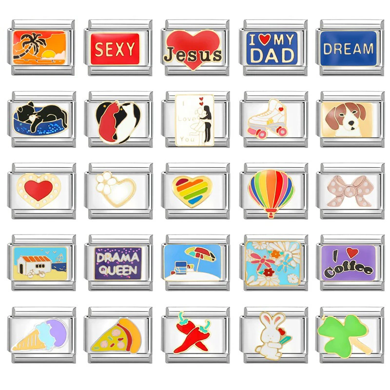 Neue Mode Regenbogen Sonnenblume Strand Blumen Katze Pfote Sexy Italienische Charme Links Fit 9mm Armband Edelstahl Diy Machen schmuck