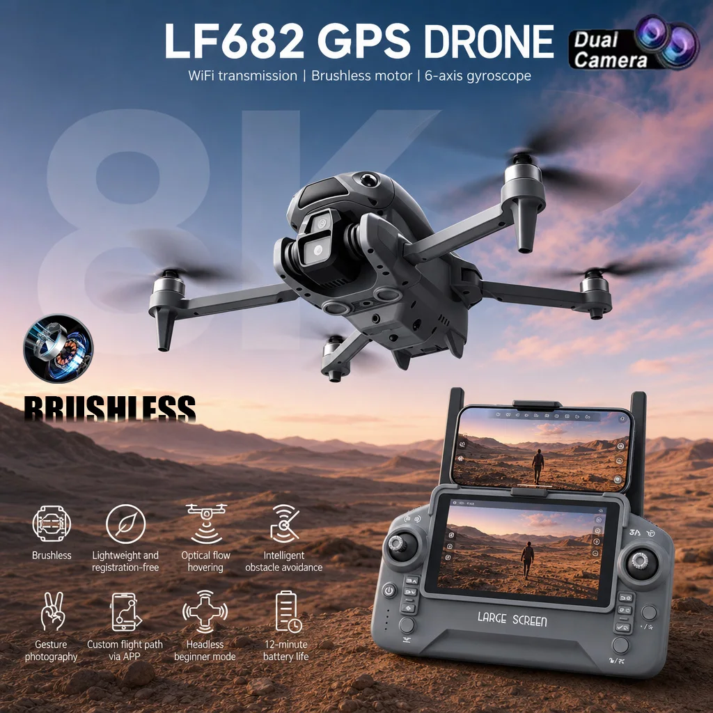 New LF682 Drone 8K Dual Camera FPV Professional HD Professional Aerial GPS Optical Flow Obstacle Brushles Foldable RC Quadcopter