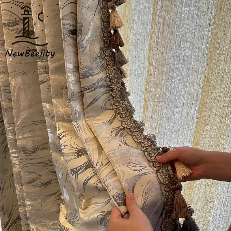 Grey Tengyun High Precision Luxury Lace Curtains for Living Room Bedroom Dining Retro Nature Vertically Custom Size Partition