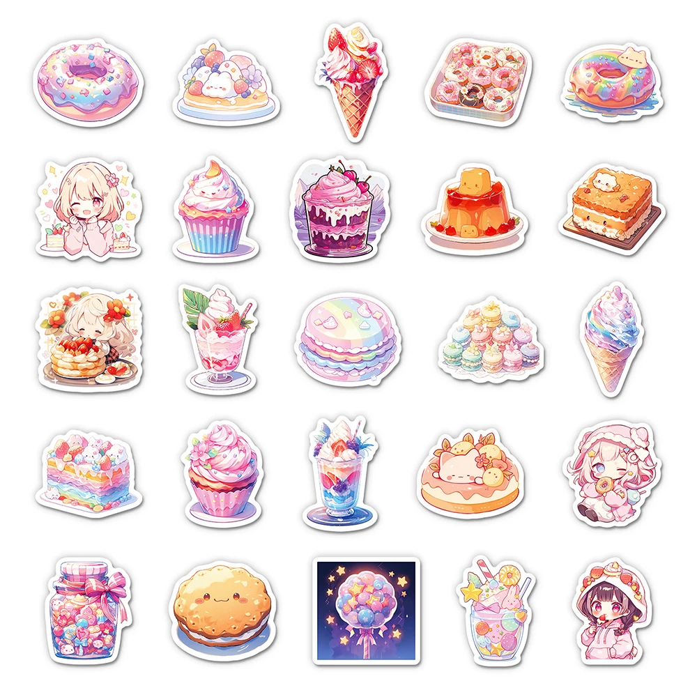 10/30/50pcs Cartoon Cute Dessert Cake Stickers Aesthetic Graffiti Stationery Laptop Notebook Phone Waterproof Kawaii Sticker Toy