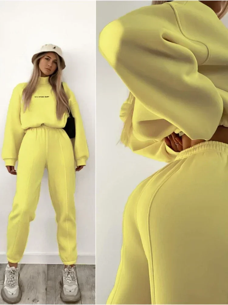 

Women's Sweatshirt Suit 2 Piece Sets Solid Casual Long Sleeve Turtleneck Tops Loose Elastic Long Pants Comfy 2024 Spring