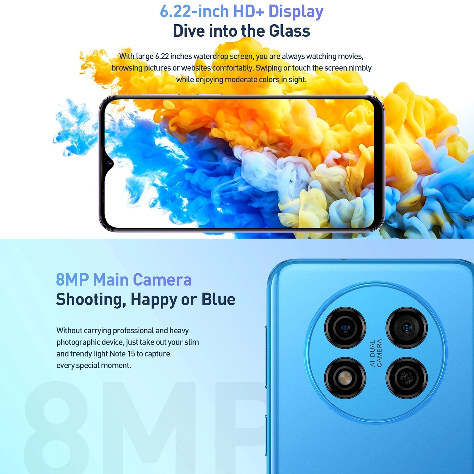 Imagem -05 - Ulefone-nota 15 Smartphone Android 12 go Telefone 622 Tela Ips Mt6580 Quad Core 2gb Mais 32gb Face id Celulares Desbloqueados 3g Telefone Celular