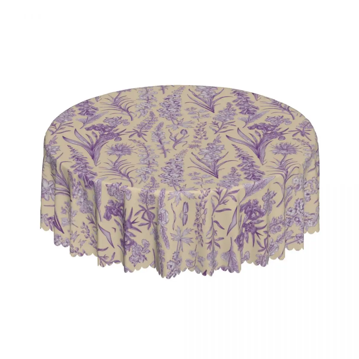 Custom Purple Flower Toile De Jouy Tablecloth Round Oilproof Floral Inspired Pattern Table Cloth Cover for Banquet 60 inches image 5