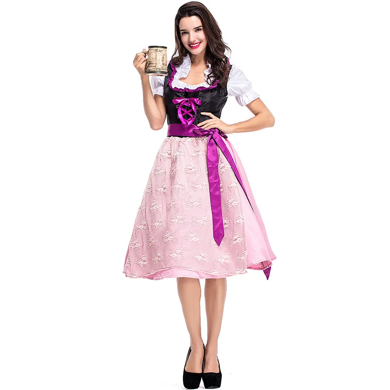 

Women Girls Bavarian Dress Beer Festival Costume Oktoberfest Dress Traditional Clothing Pink Uniform