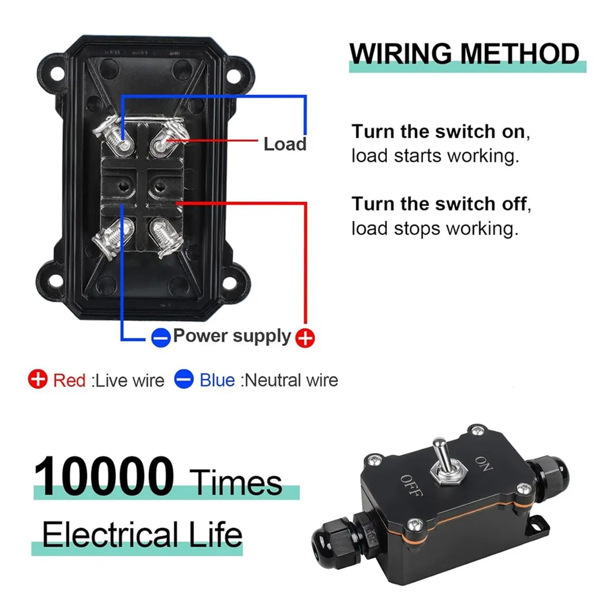 Inline Cord Switch on-Off Toggle Switch Waterproof AC 15A 250V, on-Off 4 Screw Pin Switch, Two-Side Entry & Exit Line