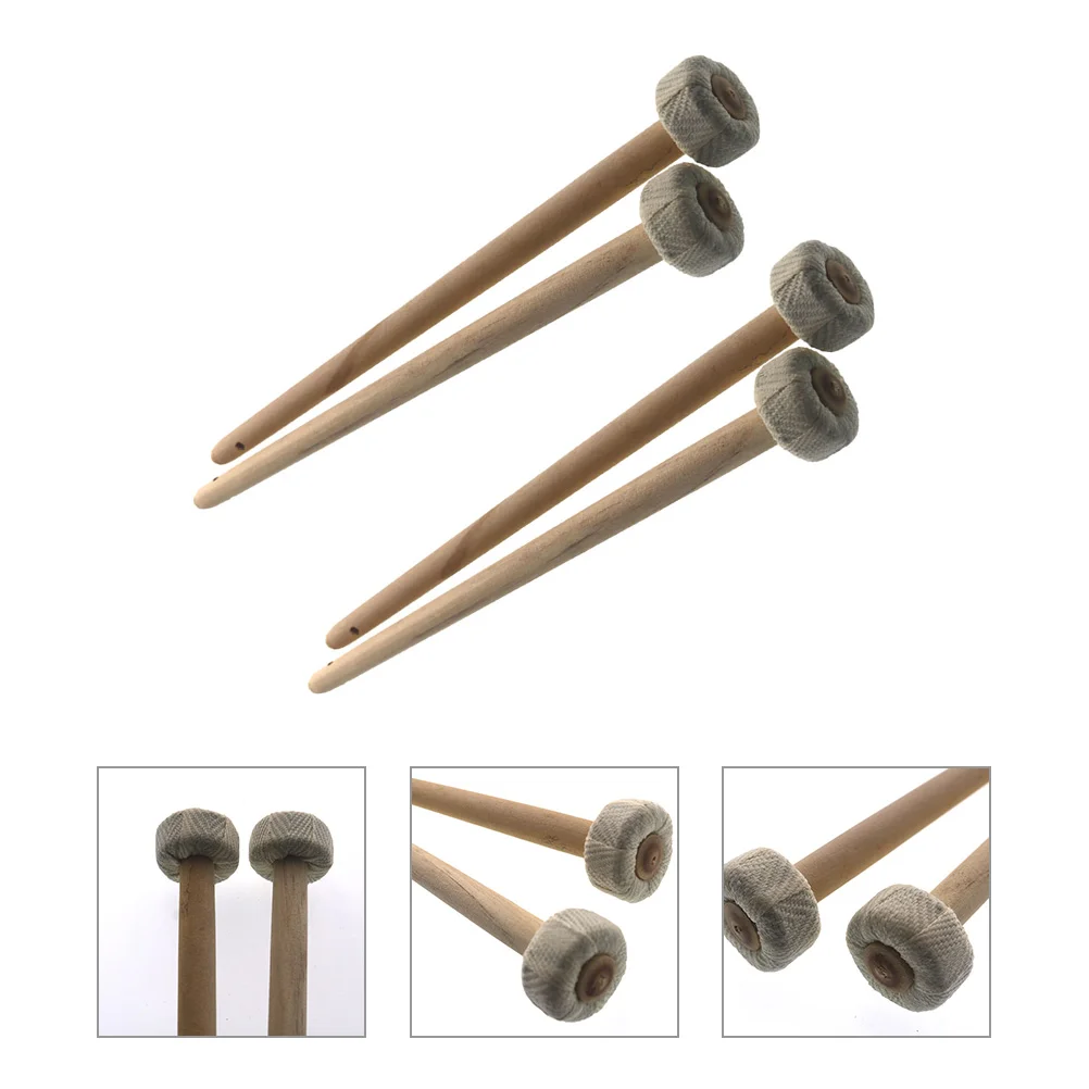 4 Pcs Small Gong and Drumstick Sticks Cotton Heads Drumsticks for Adult Beginner Linen Wooden