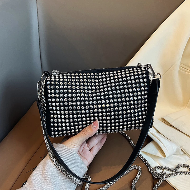 Rhinestone Luxury Evening Bag Ladies Cylinder Diamond Crossbody Bag Party Fashion Handbag Designer Shoulder Bag For Women