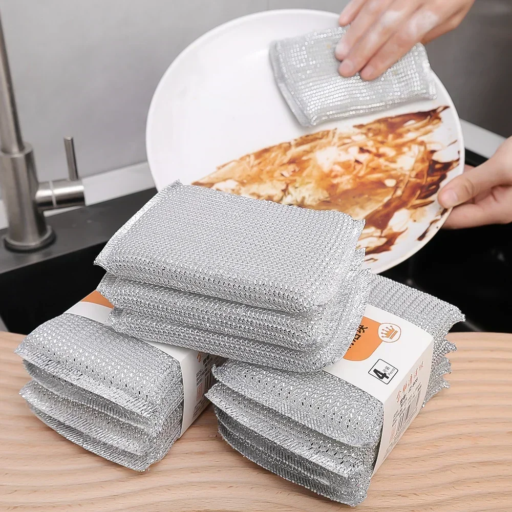 Wholesale Steel Wire Dishwashing Sponge Double Sided Cleaning Sponge Non-stick Oil Kitchen Dishcloth Reusable home Cleaning Tool