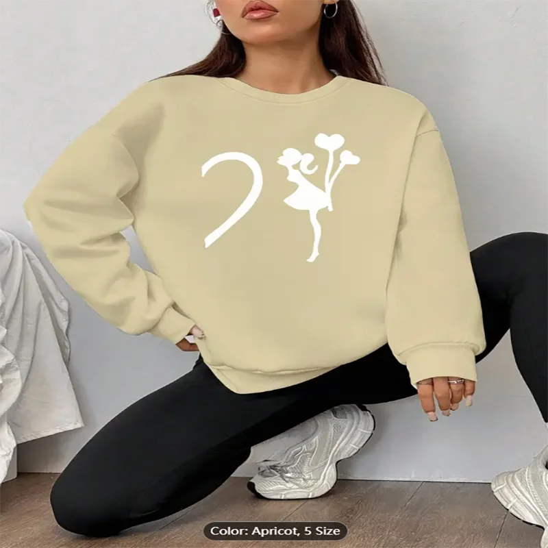Sudadera rosa para mujer, jersey informal de gran tamaño con estampado gráfico de globos y corazones para amantes del estilo romántico, algodón puro