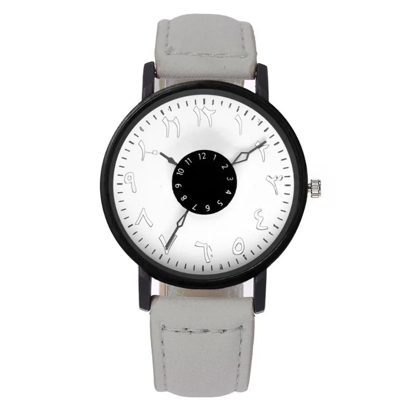 Personality Monster Number Rotary Scale Inverted Hand Watch Matte Belt Couple Watch