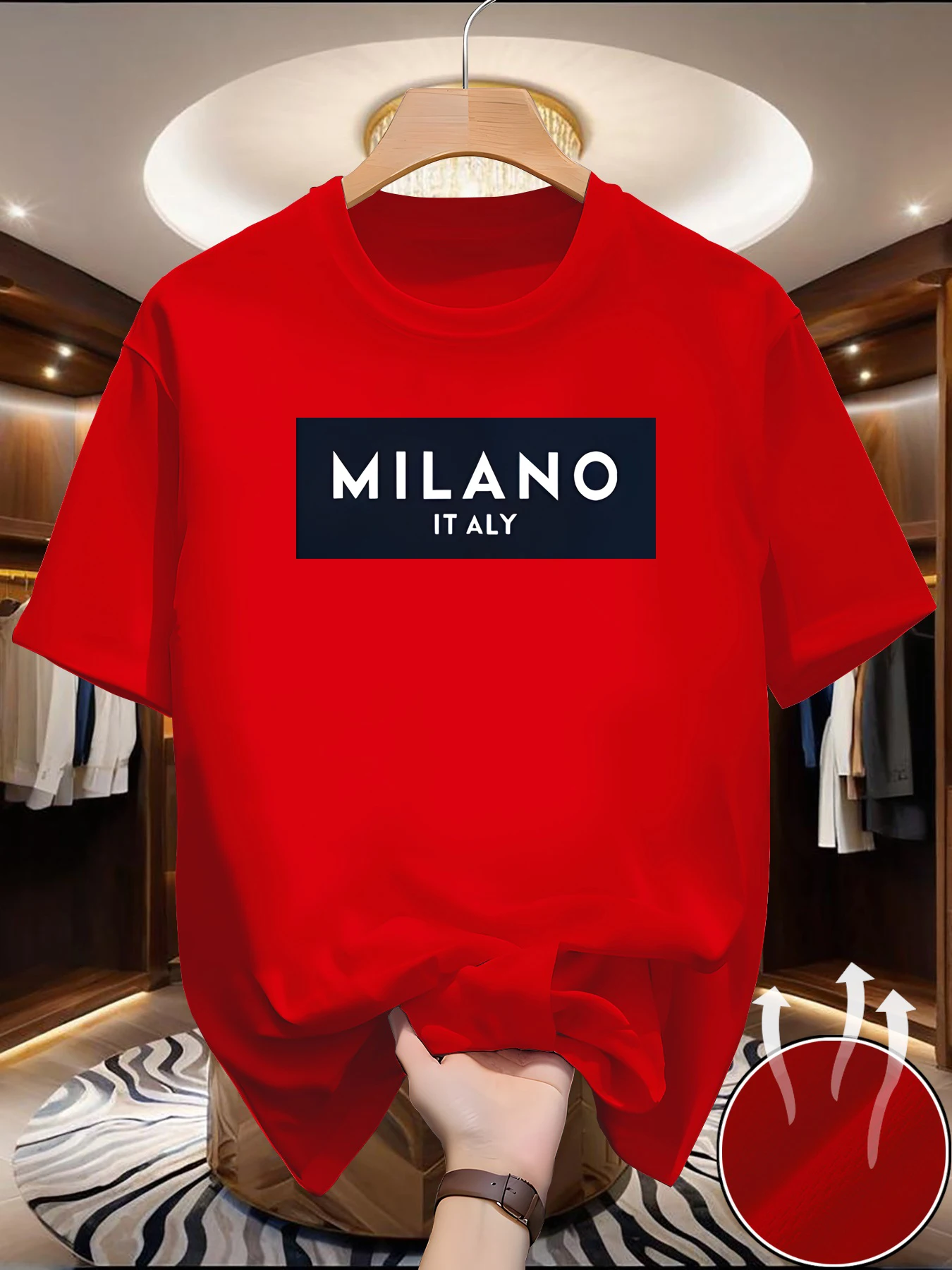

Men's summer fashion casual loose Italian style Milan letter print round-neck short-sleeved T-shirt top