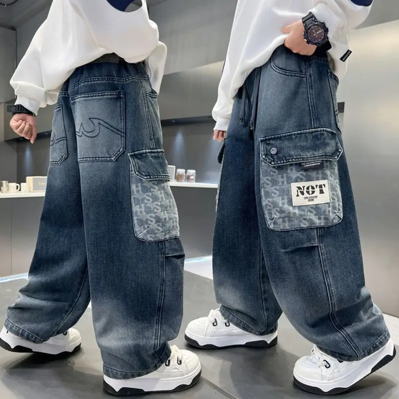 Teenage Boy Jeans Button Solid Color Children Jeans Casual Style Kids Jeans Spring Autumn Kids Clothes 4 6 810 11 12 13 14 Years