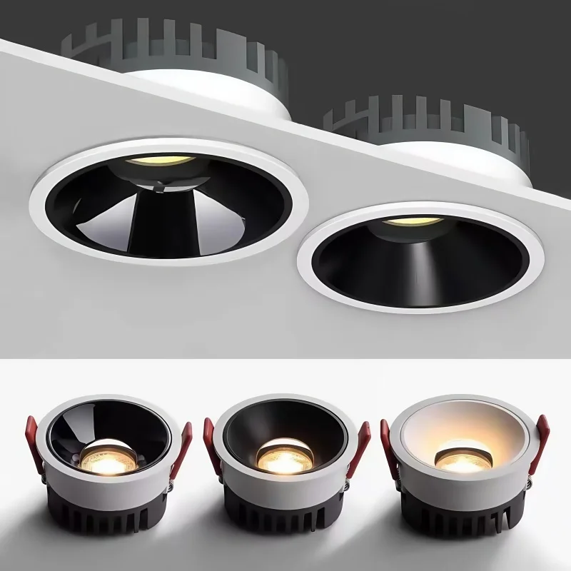 Ultra Thin Anti Glare Adjustable LED Spotlight Dimmable AC110V-220V Ceiling Downlight Lamp 5W7W10W15W20W24W Indoor +Driver Aisle