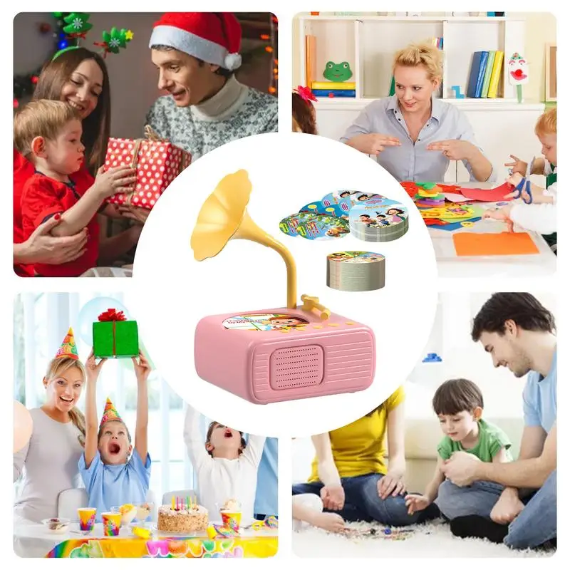 Grammofono per bambini con 96 carte, lettore musicale con storia fonografica per bambini, giocattoli per bambini, regalo di compleanno per l'educazione della prima infanzia