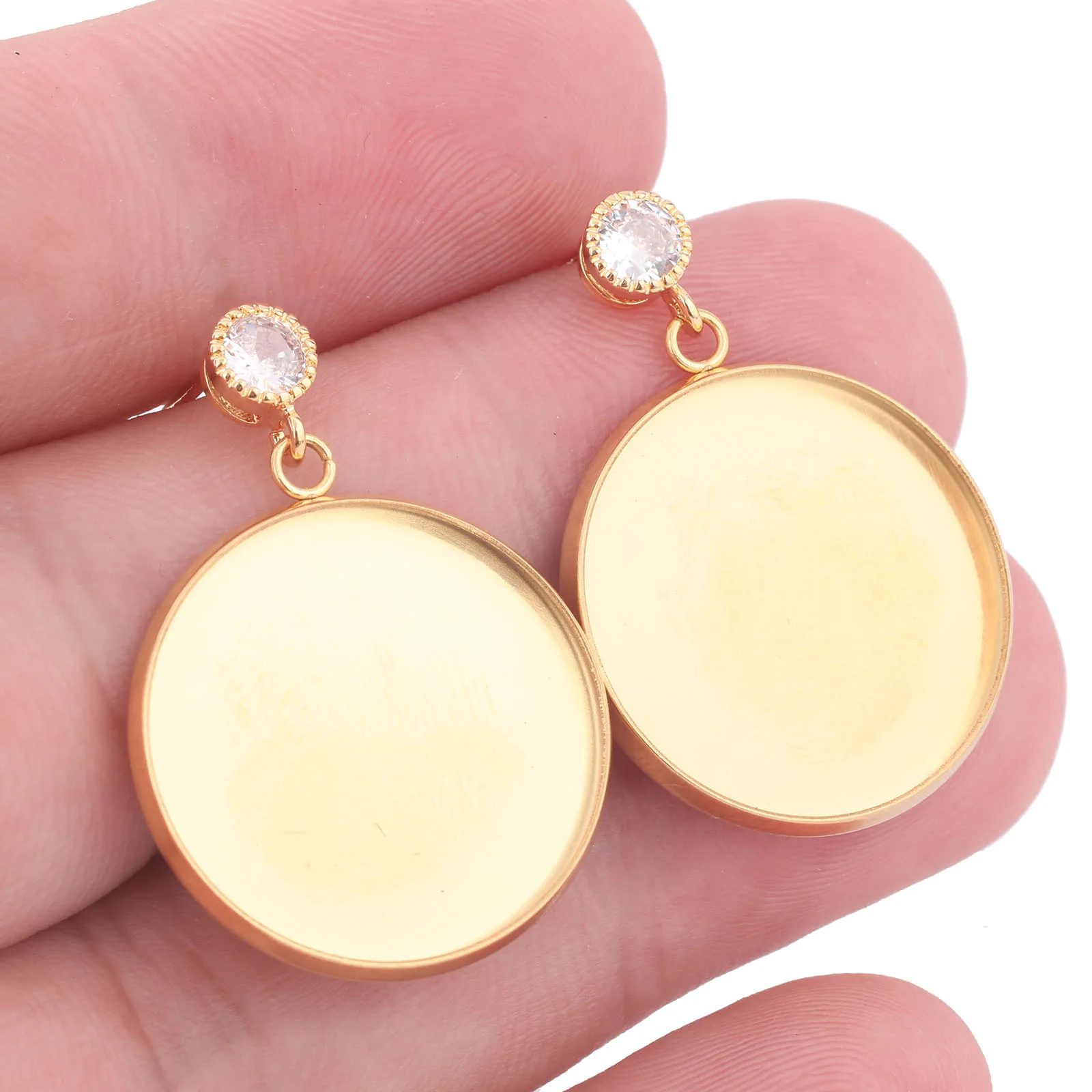 6pcs Gold Plated Fit 20mm Cabochon Earring Base Setting Blanks Diy Zircon Stone Earrings Post Studs Findings